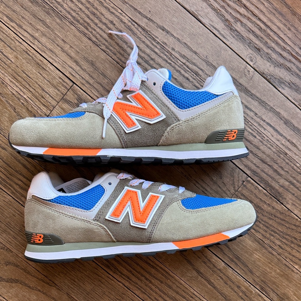 New Balance Kids' Army Green with Blue and Orange Sneakers